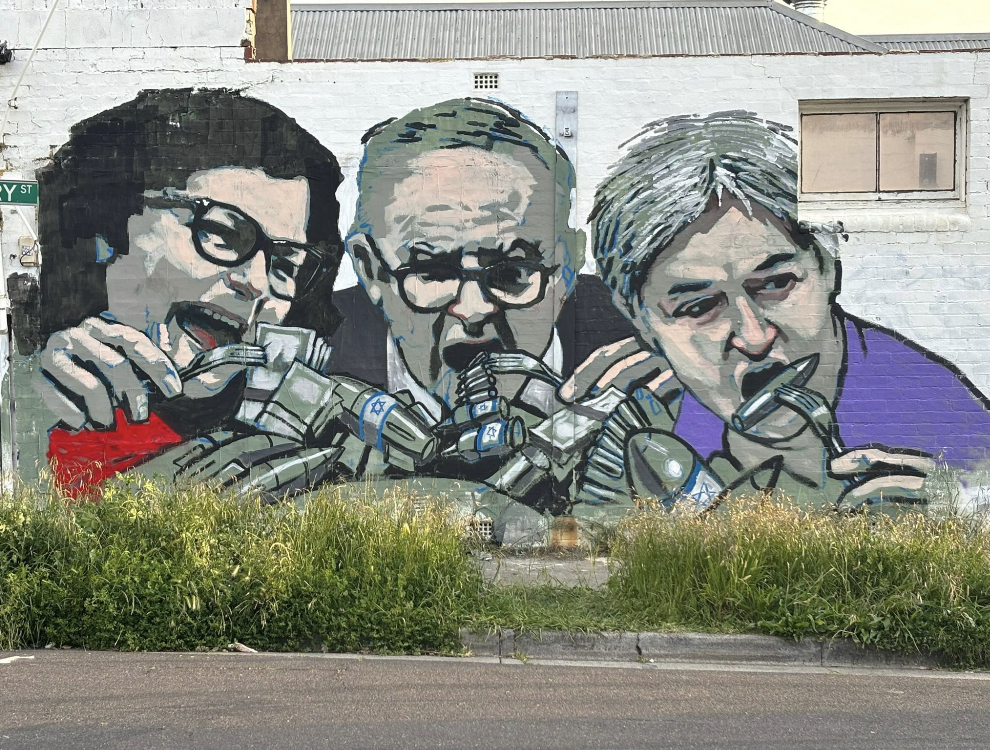 The Chardonnay-sipping Peal-clutching crowd at work Mural on Henry Street Rezza 