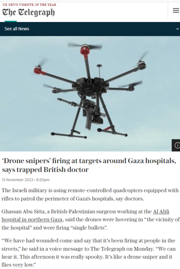 Drone snipers firing at targets around Gaza hospital